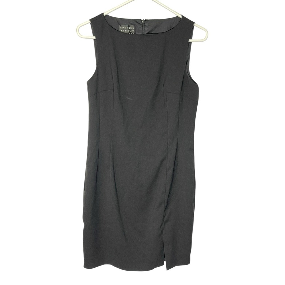 Spenser Jeremy 10P Black Sheath Dress Sleeveless Front Slit Minimalist Office
